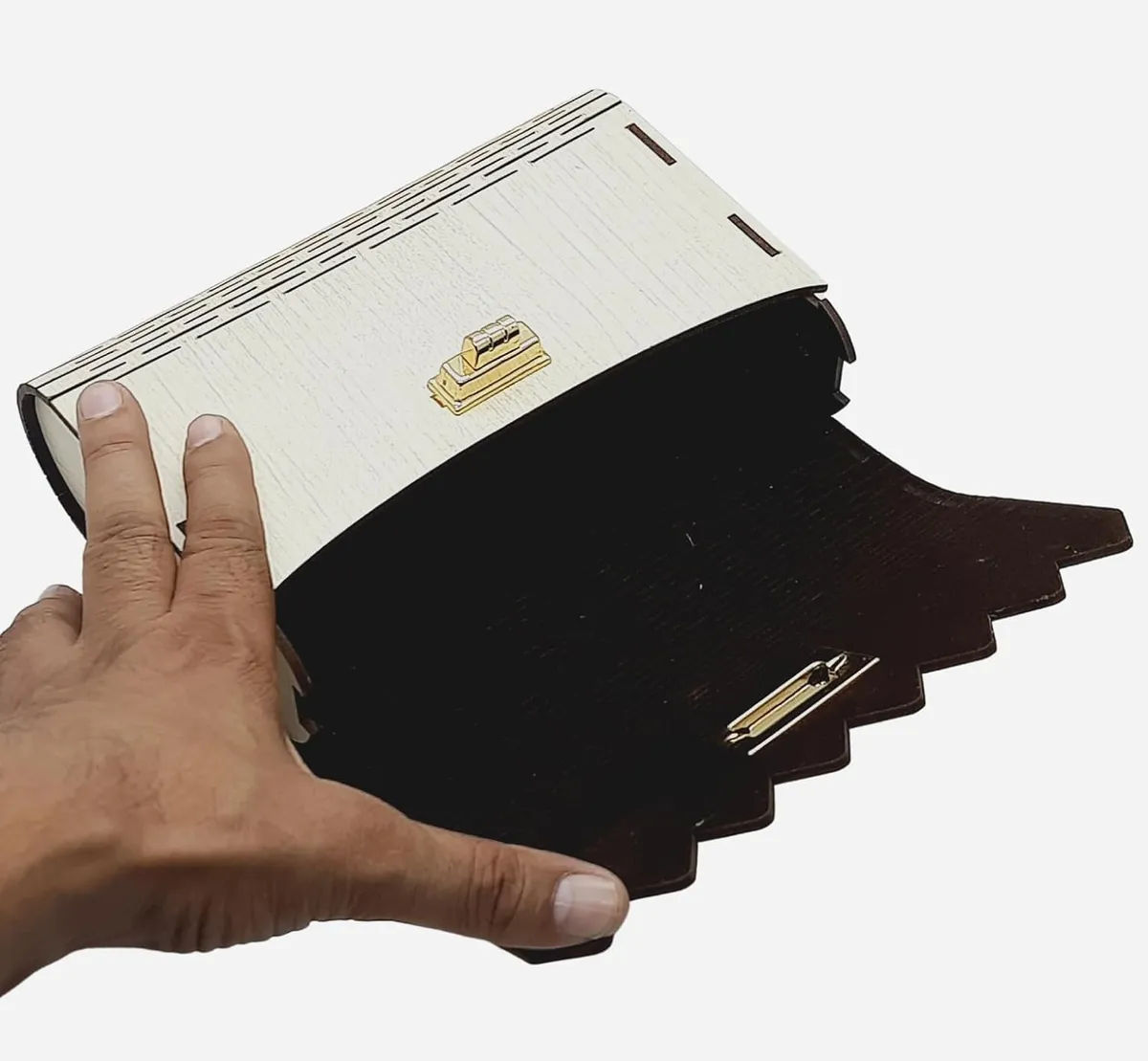 Meera Brown Wooden Slim Rectangular Clutch Bag